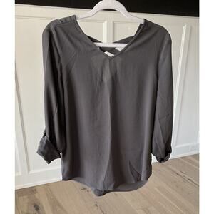 Maurices Womens Gray Rolled Sleeve V Neck Open Back Blouse Size Small